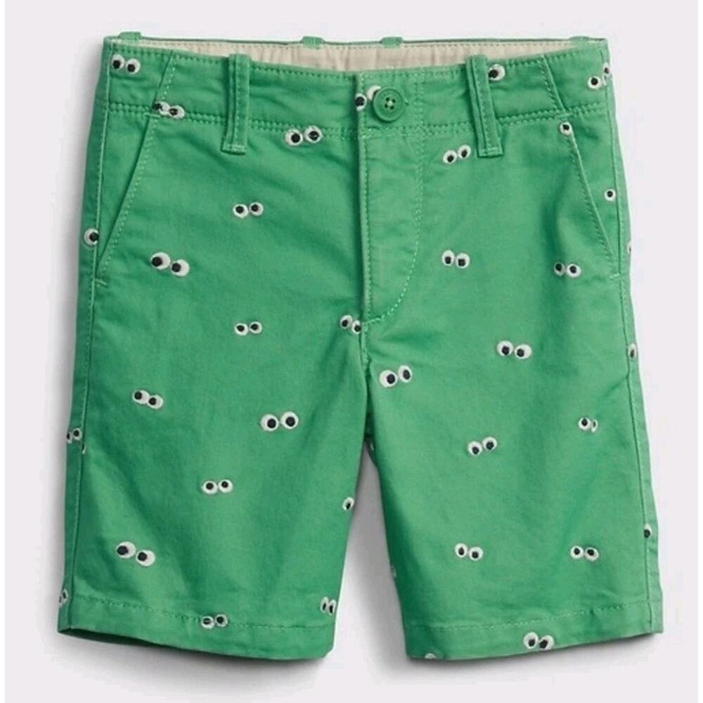 Baby Gap Kids Green Shorts Khaki 5T Spooky Eyes Halloween Monster 5 Embroidered